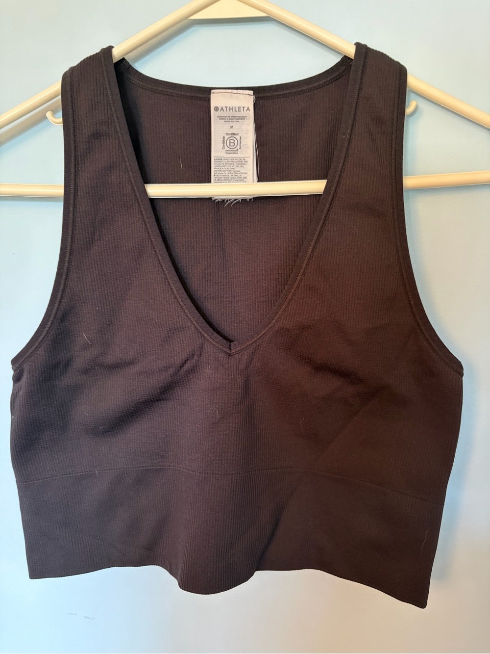 Athleta Black Ribbed V-Neck Crop Tank